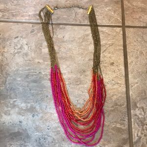 Pink, red, and orange beaded gold chain necklace
